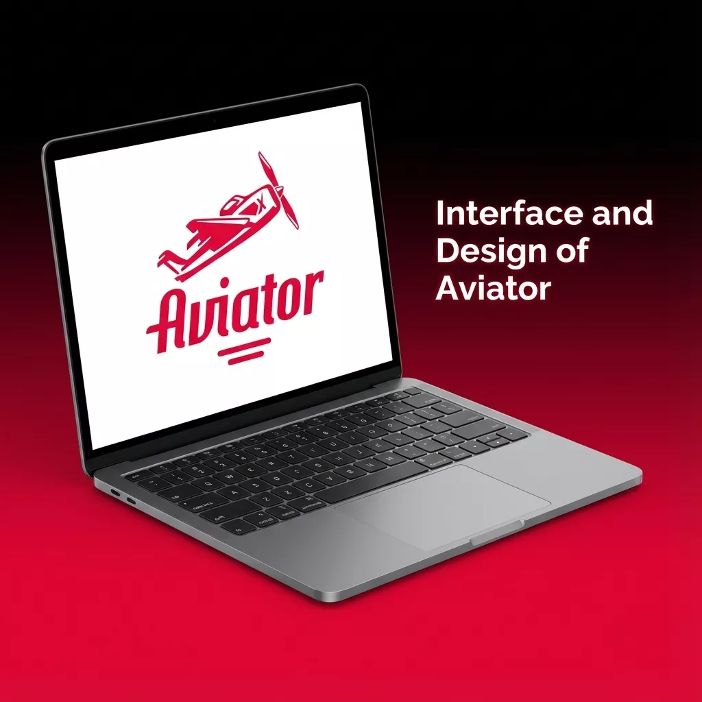 Ilustración: un portátil abierto con el logotipo rojo de Aviator sobre una pantalla blanca y el rótulo Interface and Design of Aviator