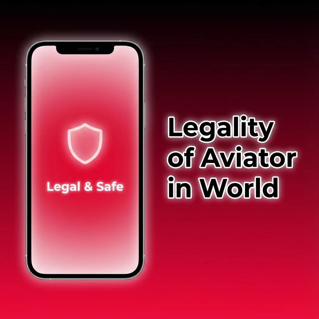 Ilustración: un móvil con el icono de un escudo y las palabras Legal & Safe, con el rótulo Legality of Aviator in World