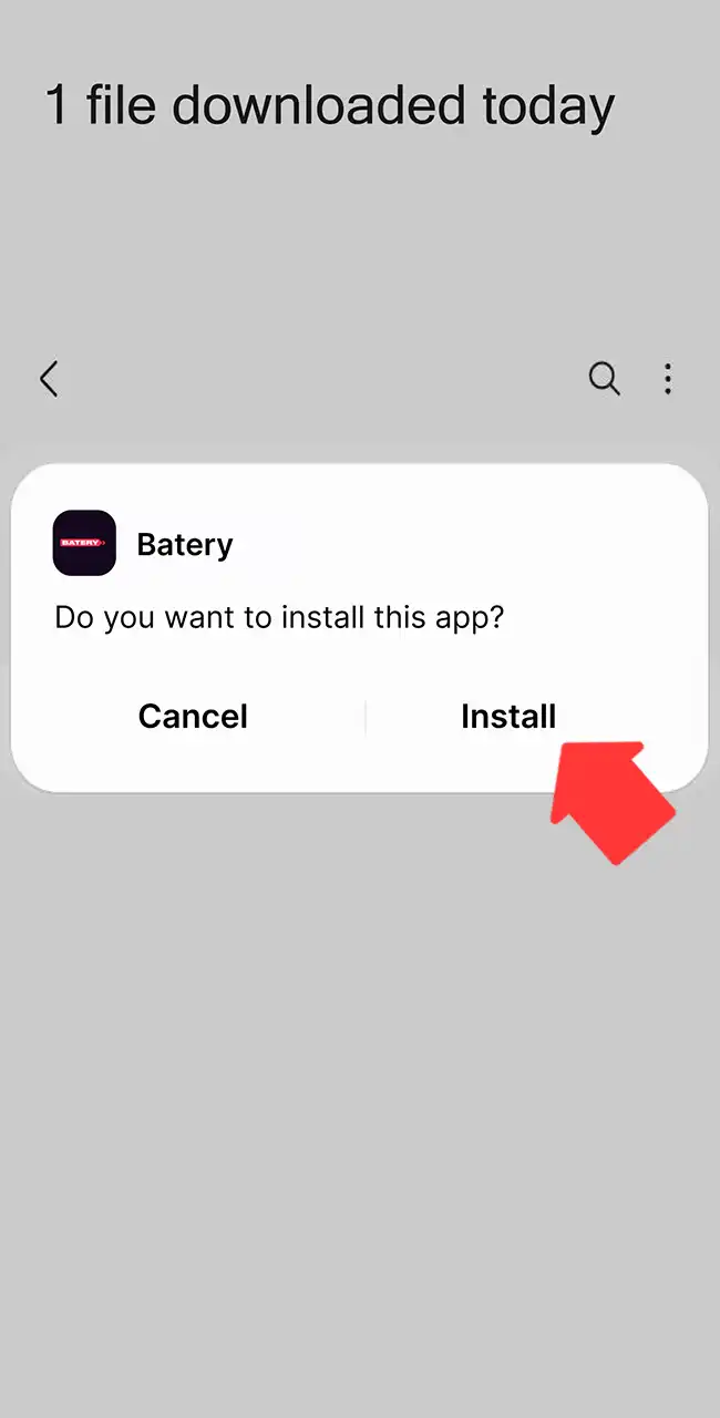 Message Android demandant s’il faut installer l’application Batery, avec le bouton Installer mis en évidence