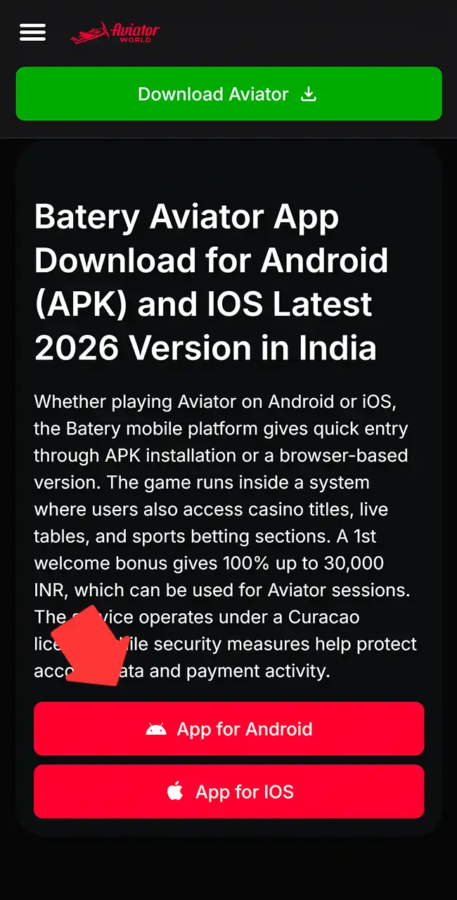 L’ancienne version de cette page sur un téléphone, avec le bouton App for Android mis en évidence