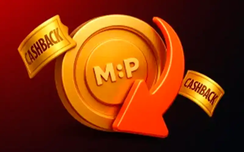 Moneda dorada de Megapari con una flecha circular y dos cintas Cashback