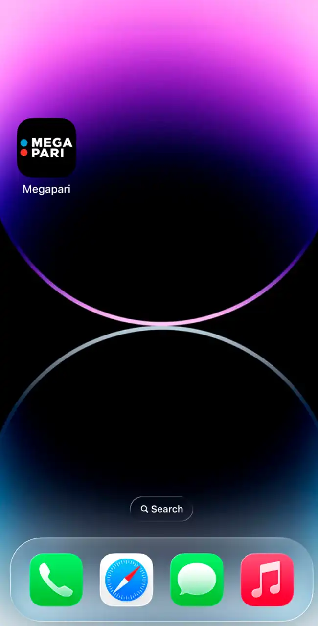 Pantalla de inicio del iPhone con el icono del acceso directo de Megapari