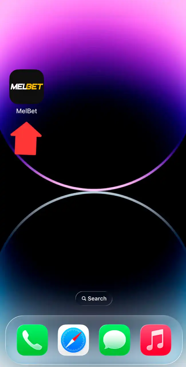 Icono de la web app de MelBet en la pantalla de inicio de un iPhone