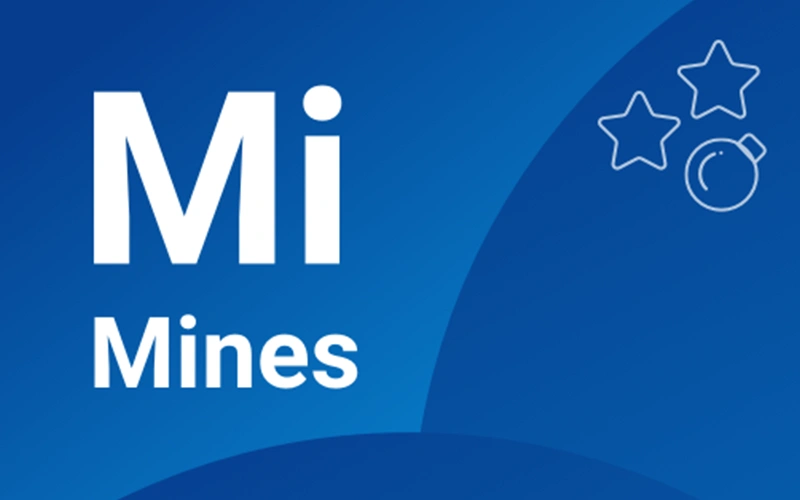 Ficha de Mines de Spribe: las letras Mi y la palabra Mines sobre fondo azul con estrellas y el icono de una bomba