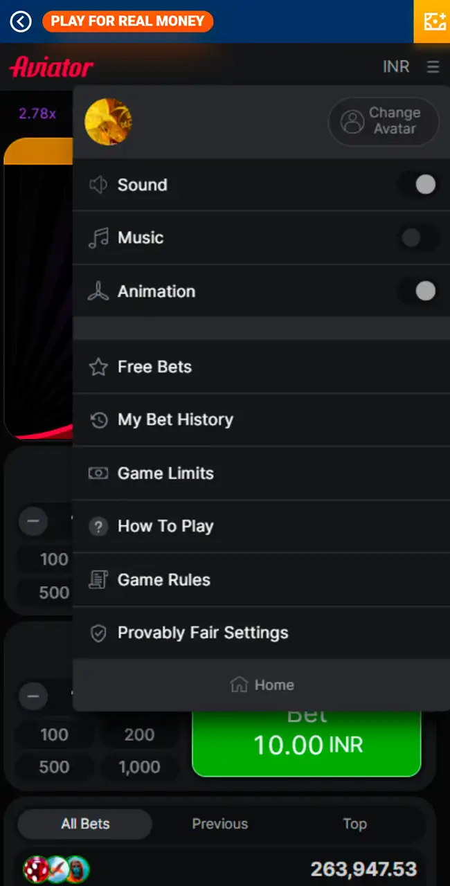 Menú del juego Aviator en Mostbet: Sound, Music, Animation, Free Bets, My Bet History, Game Limits, Game Rules, Provably Fair Settings