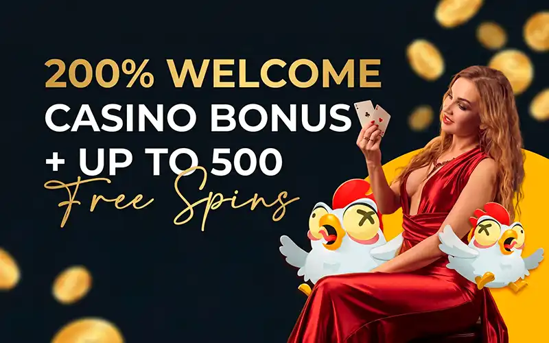 Banner de Rajabets: 200% Welcome Casino Bonus + up to 500 Free Spins